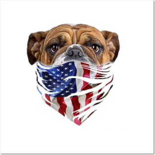 Patriot English Bulldog In Usa America Bandana Dog Posters and Art